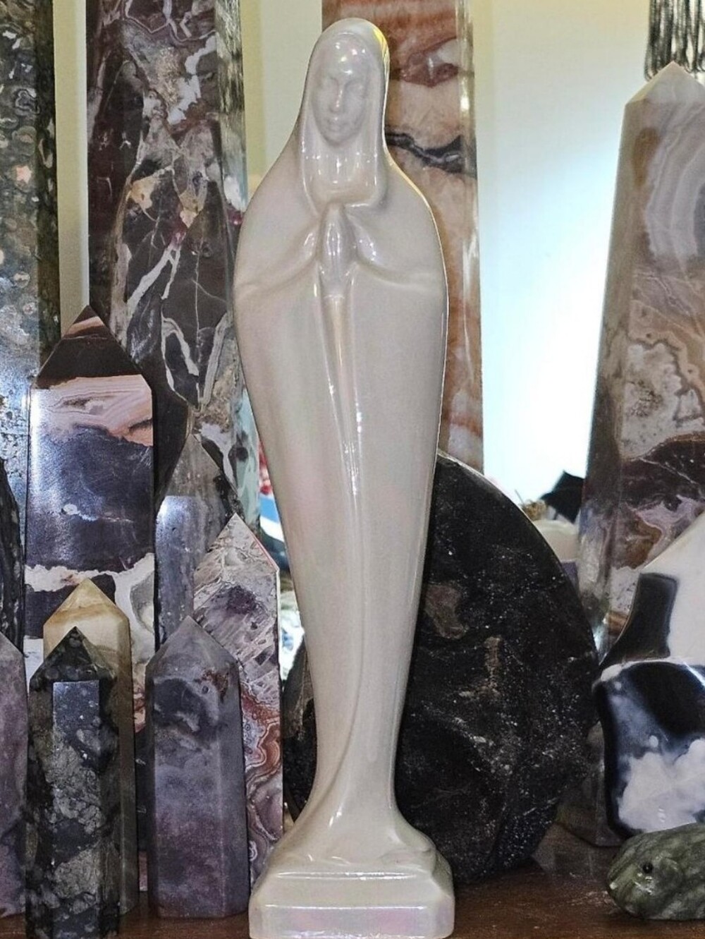 10" Vintage Opalescent Mary Saint Statue-Unused-Orig $80-Beautiful Large Decor